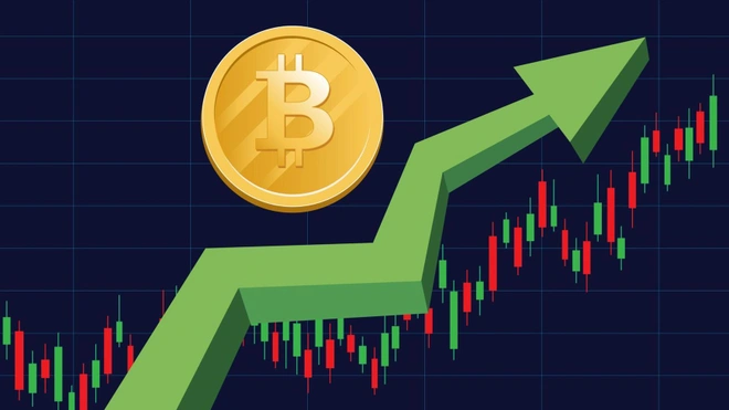 bitcoin_currency_going_up_bitcoin_on_green_graphic_illustration_free_vector