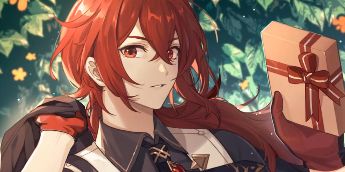 genshin-impact-s-diluc-holding-a-present-in-his-hand-and-looking-toward-the-camera-gamen.pro