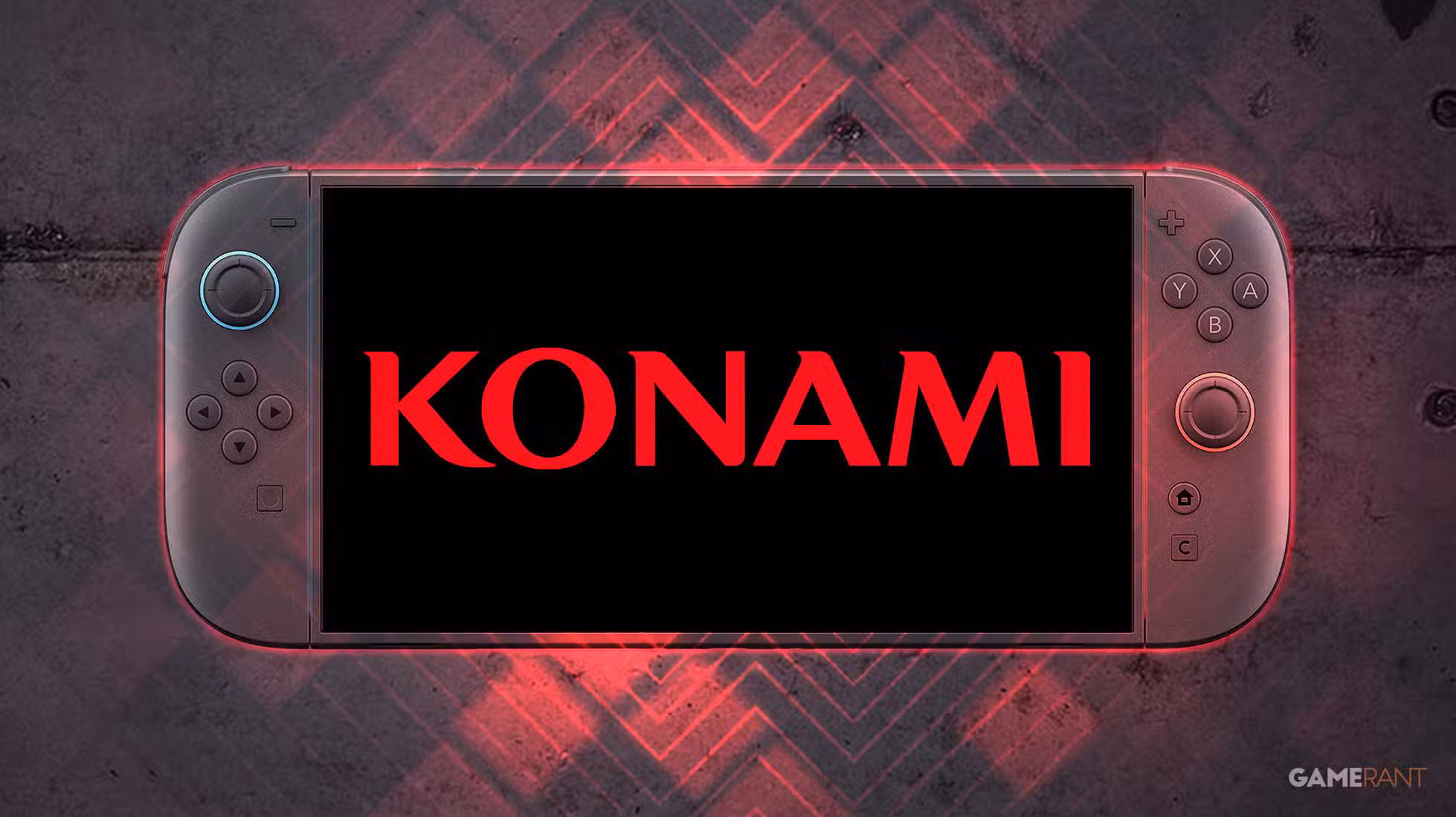gamen.pro-nintendo-switch-2-displaying-konami-logo-on-concrete-background-red-light-effect