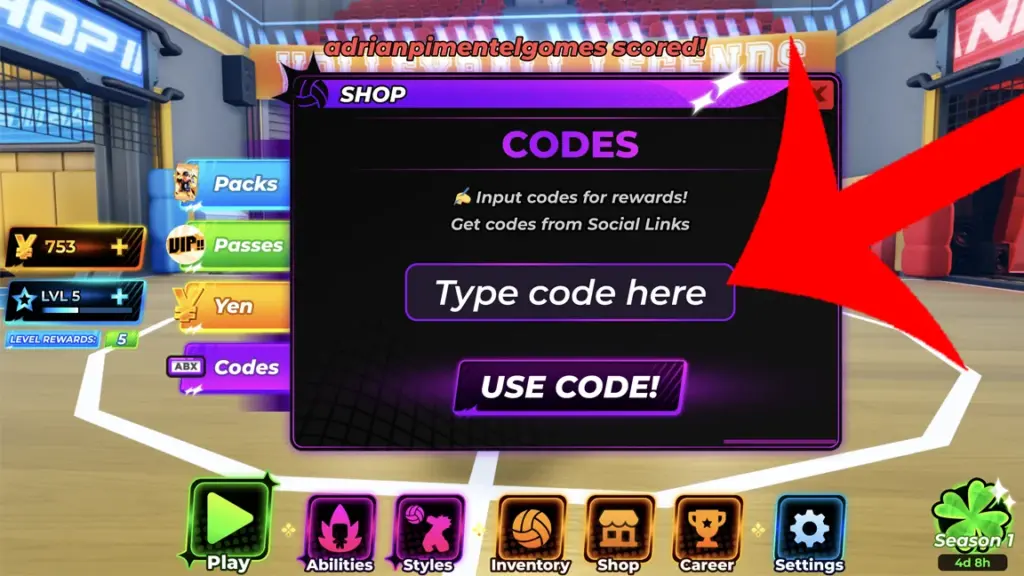 gamen.pro volleyball legends codes menu