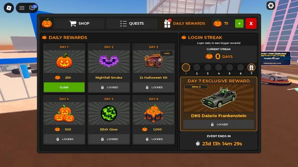 gamen.pro Haloween Event Daily Rewards in Car Dealership Tycoon