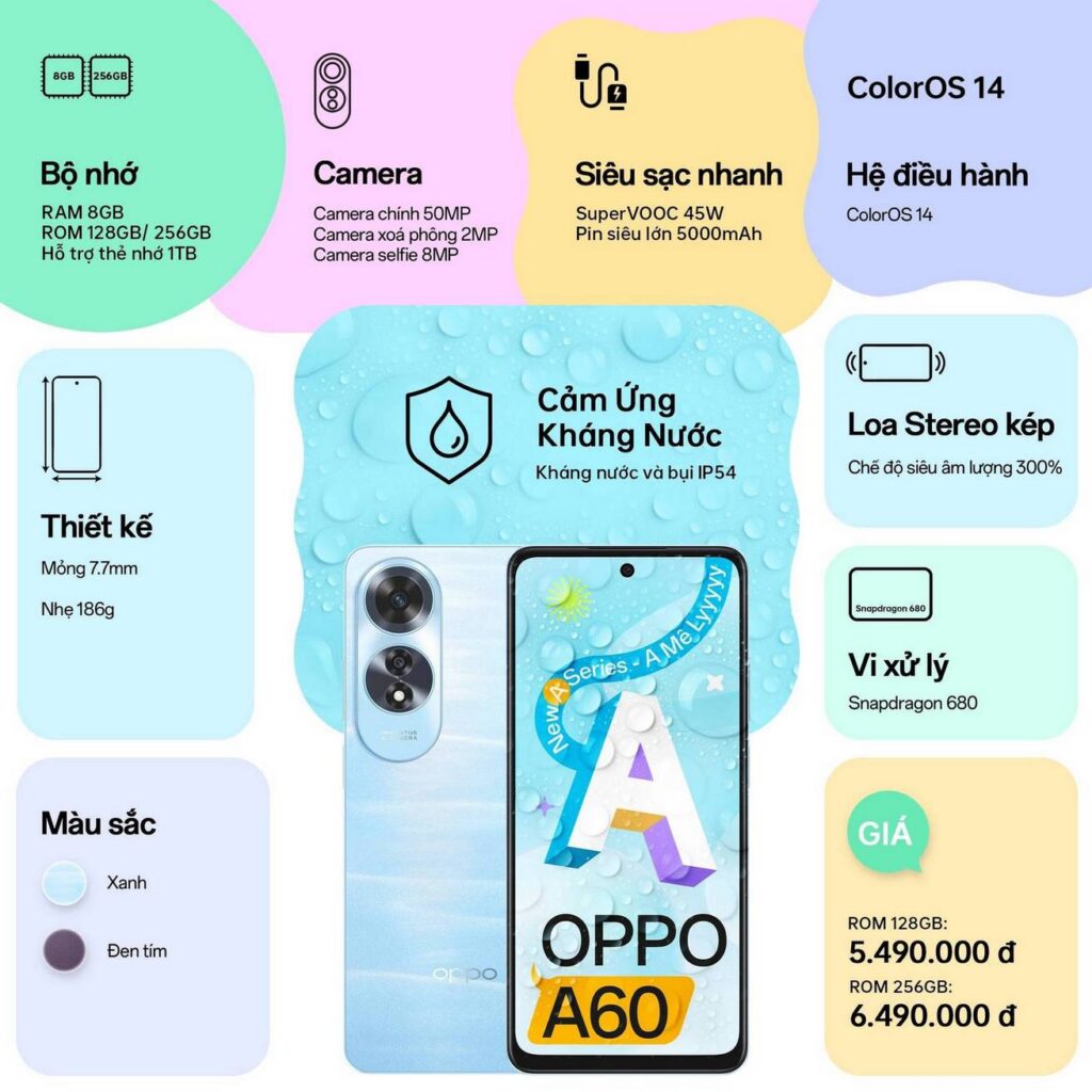 Oppo A60 trình làng, sạc nhanh chip xịn giá từ 5 triệu rưỡi 1 oppo 270420241