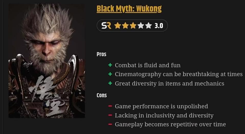 Black Myth: Wukong bị chê 1 black myth wukong review