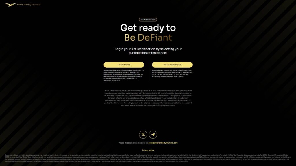 World Liberty Financial cho KYC 1 World Liberty Financial 1