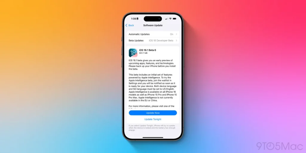 ios 18.1 beta 6