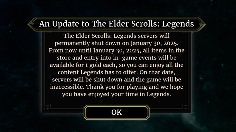 elder scrolls legends shutdown