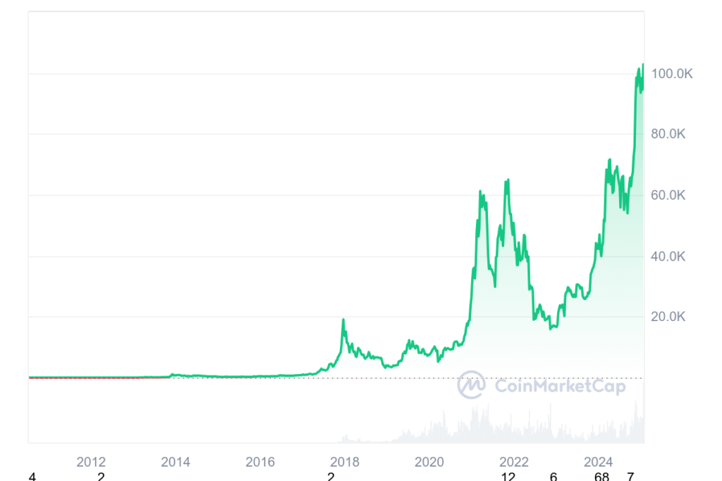 Bitcoin lập đỉnh mới nhưng lạ lắm 1 BTC All graph coinmarketcap 21012025 gamen.pro