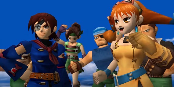 what are the best video games on sega dreamcast skies of arcadia vyse aika and the rest of the blue rogues standing in front of a blue sky 1 gamen.pro