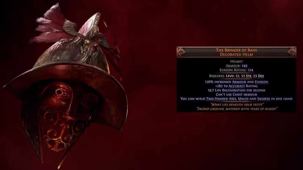 Path of Exile 2 hé lộ hai trang bị mới 2 path of exile 2 update 0 2 0 item 2 the gringer of rain decorated helm gamen.pro