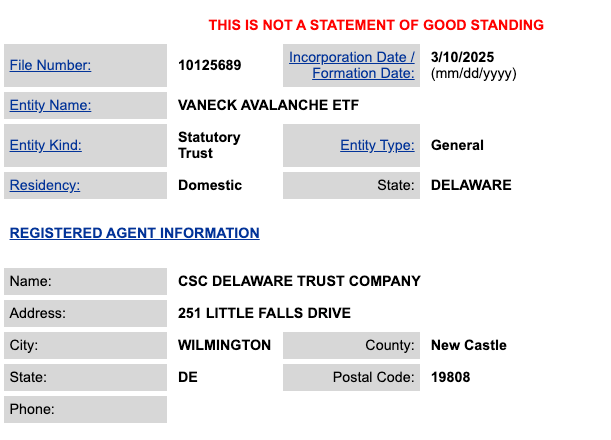 vaneck AVAX ETF 12032025