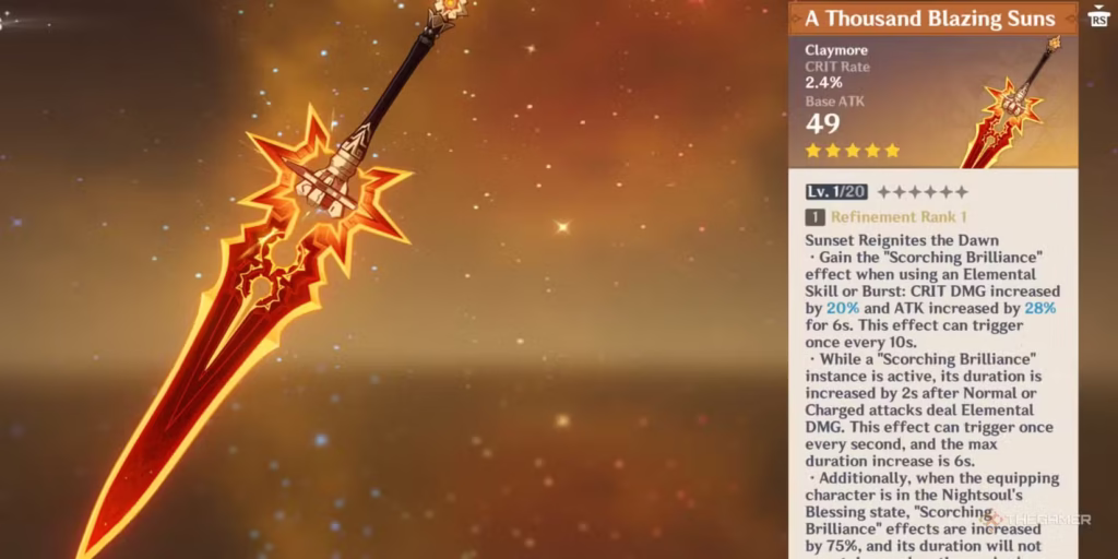 a thousand blazing suns weapon is shown in genshin impact gamen.pro