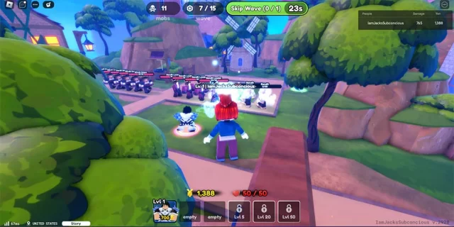 Anime Defenders: Tổng hợp mã code mới nhất tháng 4/2025 1 anime defenders roblox player character watching units attack bandits jpg 640 gamen.pro
