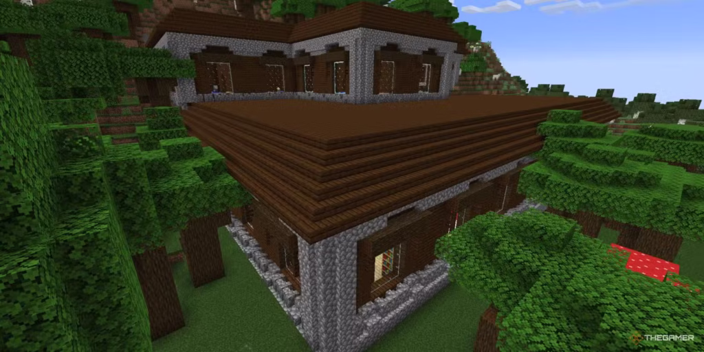 gamen.pro a giant woodland mansion structure in a dark forest biome in minecraft