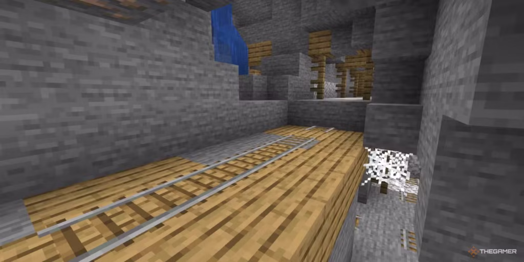 gamen.pro a mineshaft structure in a stone cave underground in minecraft