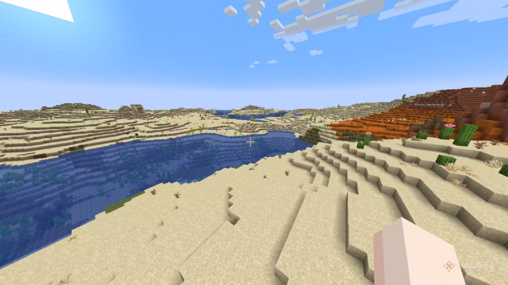 Minecraft: Gợi ý những seed tốt nhất để khám phá bản cập nhật Spring to Life 5 gamen.pro a player looking at water going through a desert and badlands area in minecraft
