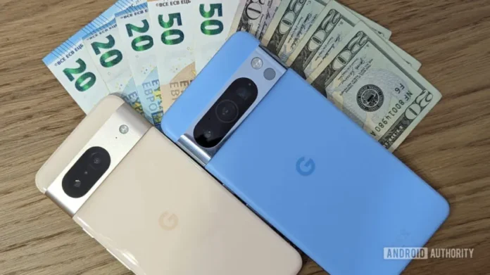 google pixel 8 rose 8 pro bay blue stack money dollars euros scaled 840w 472h gamen.pro