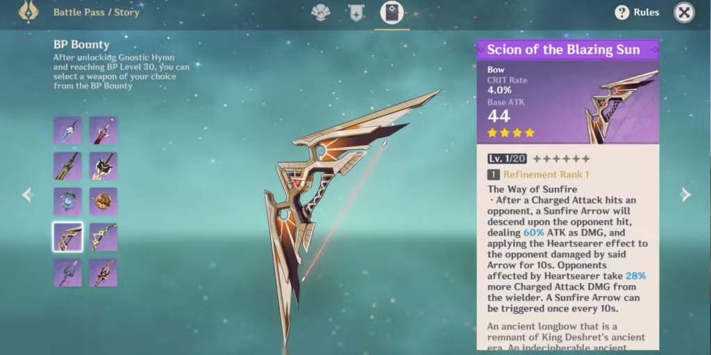 Genshin Impact: Chọn vũ khí nào để Tighnari bắn cháy máy? 3 scion of the blazing sun in genshin impact s battle pass gamen.pro