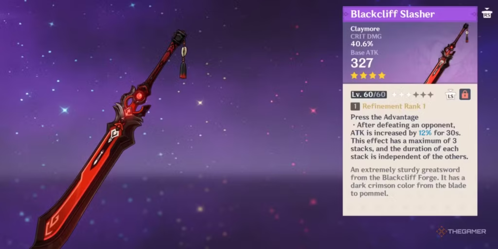the blackcliff slasher weapon is shown in genshin impact gamen.pro