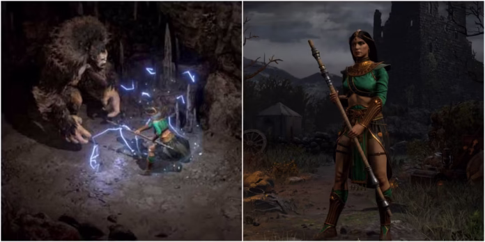 Diablo 2 Resurrected Lightning Sorceress Collage Fighting And Selection Screen gamen.pro