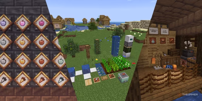 a split image featuring images from minecraft mods create blazing hot sushi go crafting and crabber s delight gamen.pro