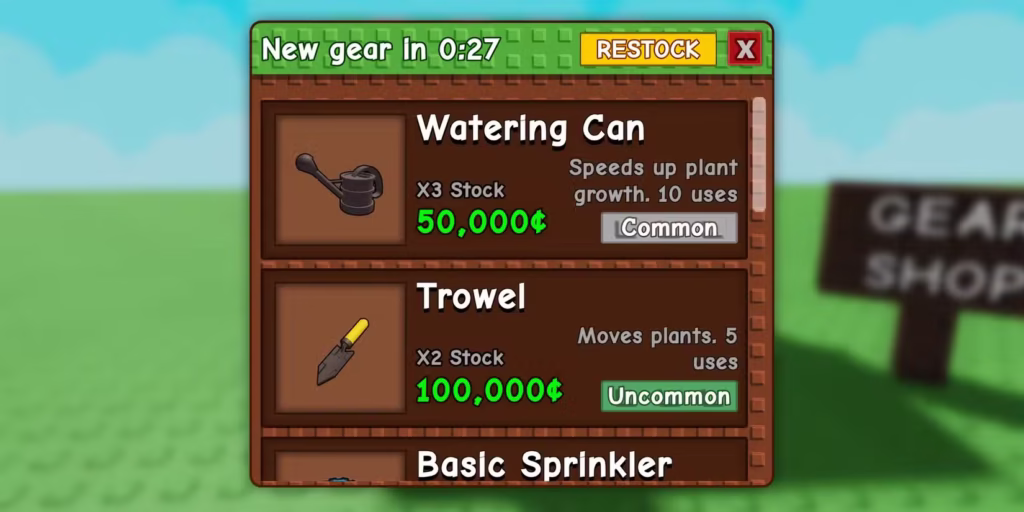Tất cả các loại công cụ (gear) trong Grow a Garden 1 how to gears in grow a garden 1 gamen.pro