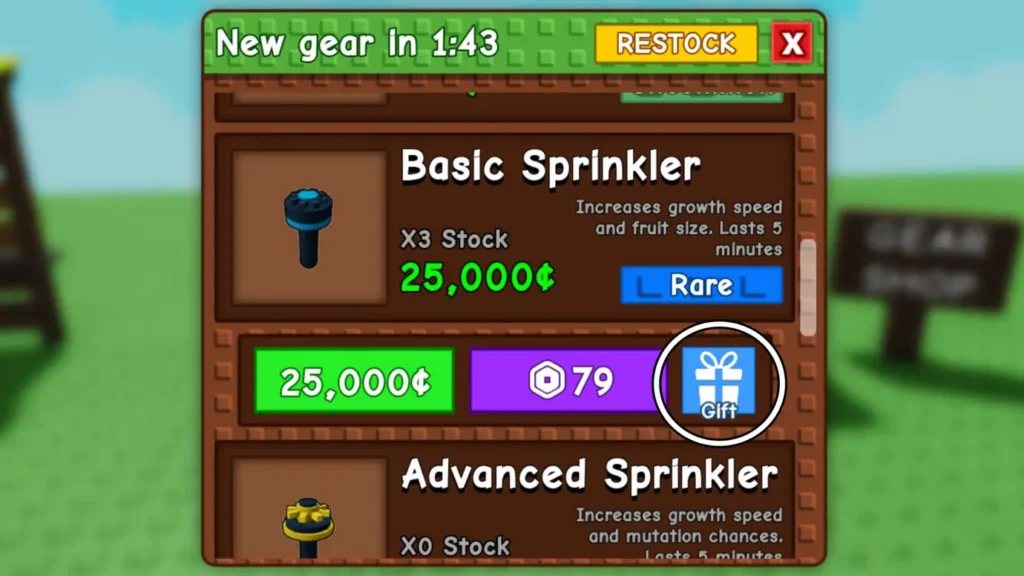 roblox grow a garden gear shop menu gift option gamen.pro