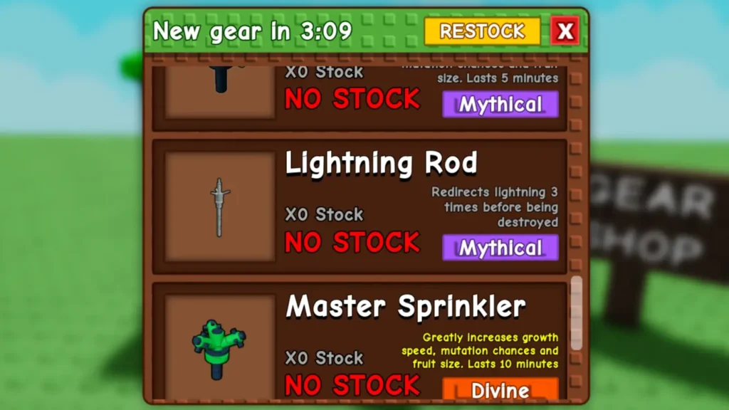 roblox grow a garden lightning rod gear shop menu gamen.pro