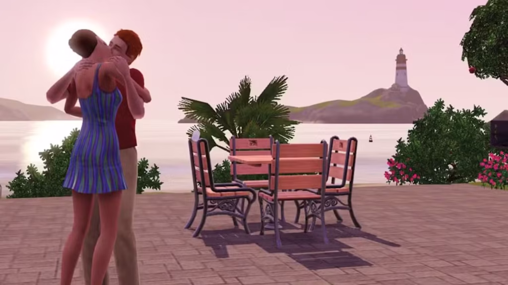 the sims 3 two sims kissing by the sea gamen.pro