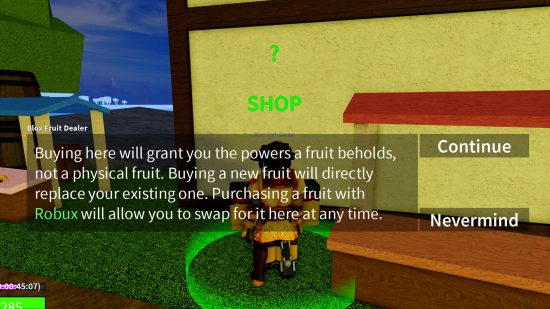 Blox Fruits: Hướng dẫn đầy đủ về stock, thời gian restock, Mirage stock và cách sở hữu trái ác quỷ yêu thích 1 blox fruits stock dealer dialogue 550x309 gamen.pro