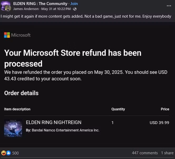 Vẫn có người yêu cầu hoàn tiền Elden Ring: Nightreign 1 elden ring nightreign facebook post gamen.pro