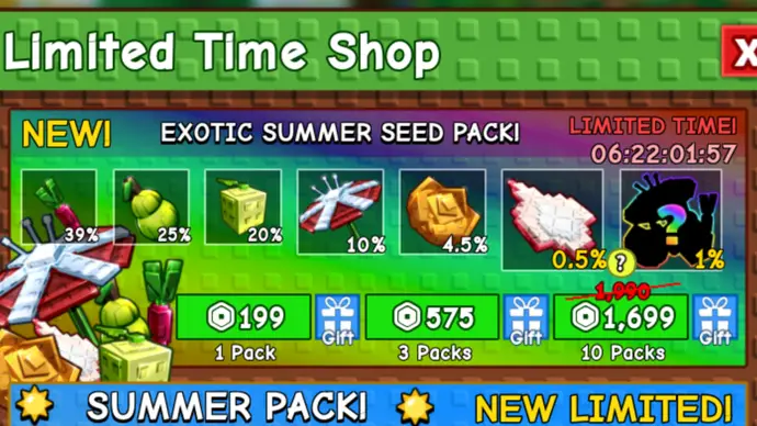 gamen.pro grow a garden limited time shop summer seed pack inventory