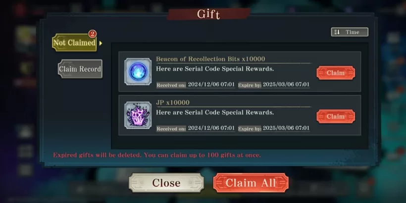 jujutsu kaisen phantom parade android ios gift screen with unclaimed gifts 1 jpg 820 gamen.pro