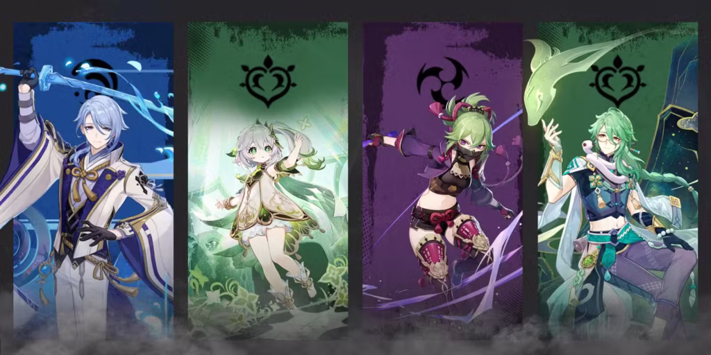 nahida kuki shinobu baizhu and ayato composition in genshin impact gamen.pro