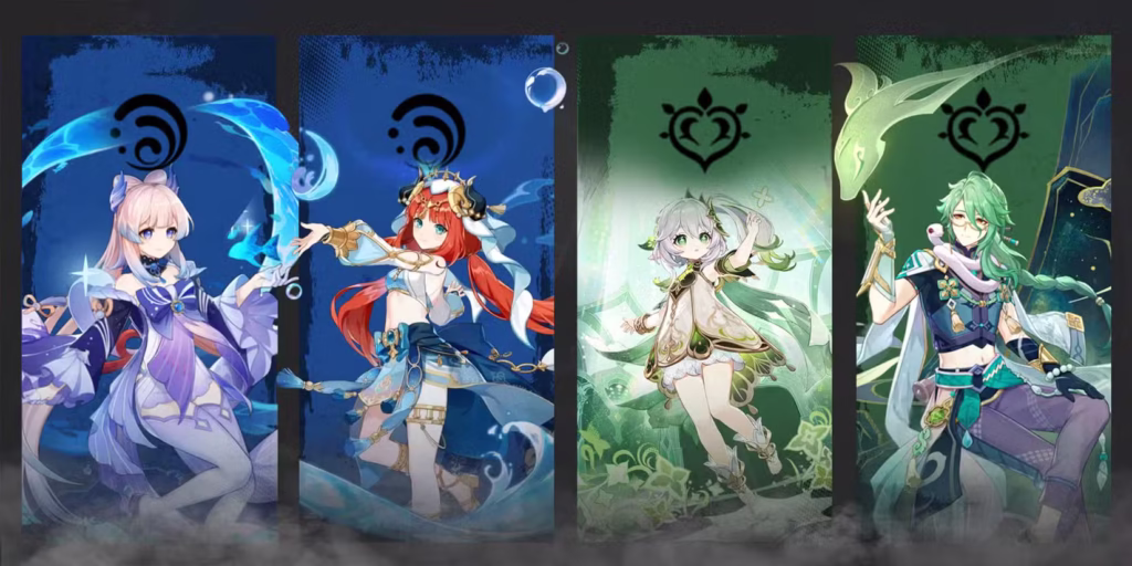 nilou nahida baizhu and kokomi team composition in genshin impact gamen.pro
