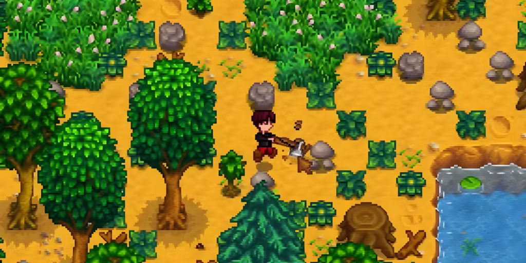 stardew valley swinging an axe on the farm gamen.pro