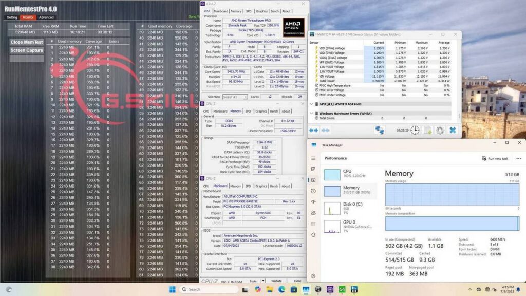 03 gskill ddr5 6400 c38 8x64gb wrx90e 9945wx 10h memtest