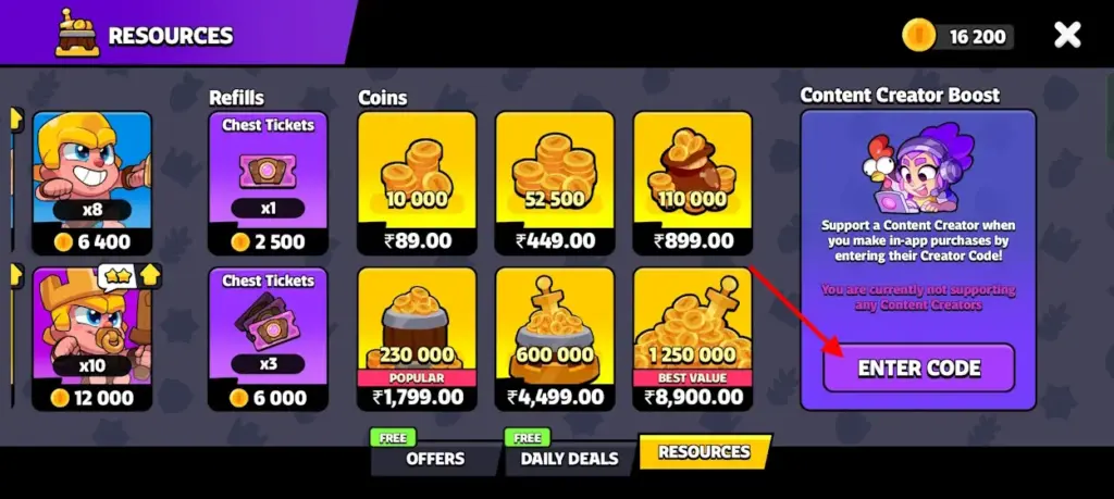 Enter Creators Code option in Squad Busters gamen.pro