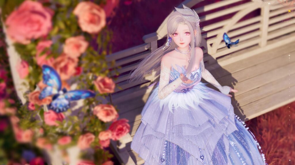 gamen.pro Nikki in a sparkly dress with butterflies in a rose garden 1024x576 1