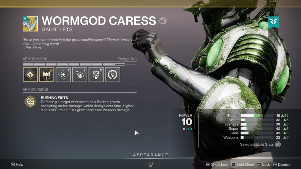 Destiny 2: Hướng dẫn build Titan hệ Lửa (Solar) mạnh nhất trong Edge of Fate 2 gamen.pro Wormgod Caress exotic gauntlets with melee damage perk in Destiny 2 1024x576 1