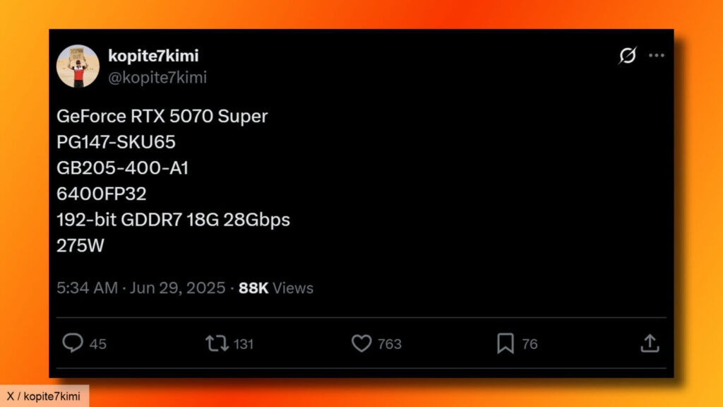 gamen.pro nvidia geforce rtx 5070 super specs leak kopite7kimi tweet