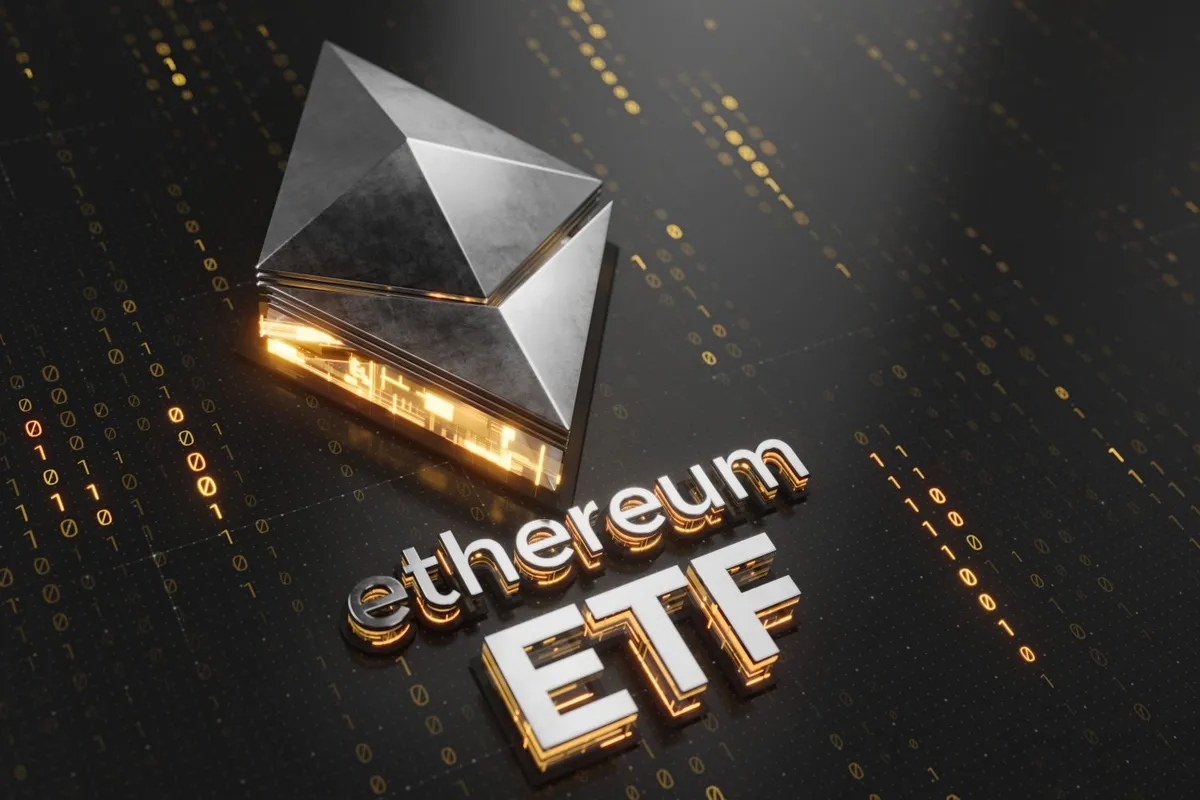 gamen.pro-words-saying-ethereum-etf-and-logo-in-silver-on-top-of-gold-binary-numbers-and-black-background