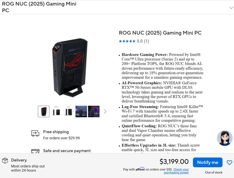 ASUS tăng giá ROG NUC 2025 lên 3.199 USD 1 gamen.pro 2025 08 14 09 37 30 Buy ROG NUC 2025 Gaming Mini PC Mini PC Desktops ASUS eShop USA 768x585 1