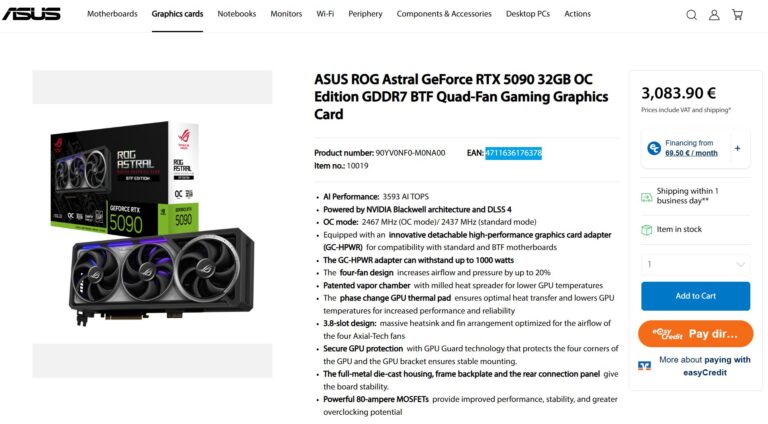 gamen.pro ASUS ROG ASTRAL RTX5090 BTF PRICE 1 768x424 1