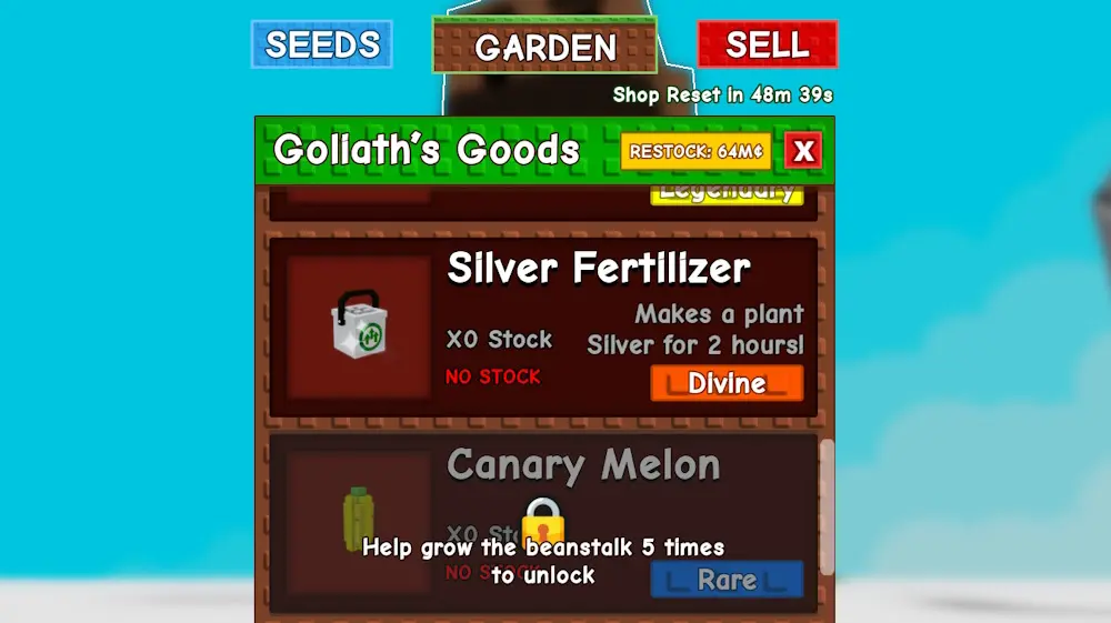 Hướng dẫn cửa hàng Beanstalk trong Grow A Garden: Tất cả vật phẩm tại Goliath's Goods 1 gamen.pro Goliaths goods in Beanstalk Shop Grow a Garden