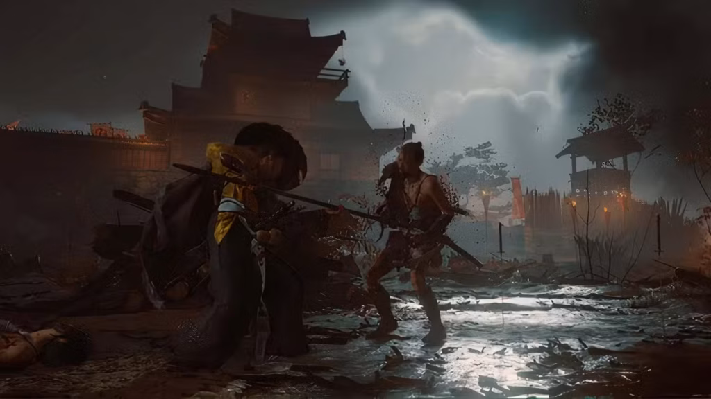 gamen.pro fighting enemies with a spear in ghost of yotei