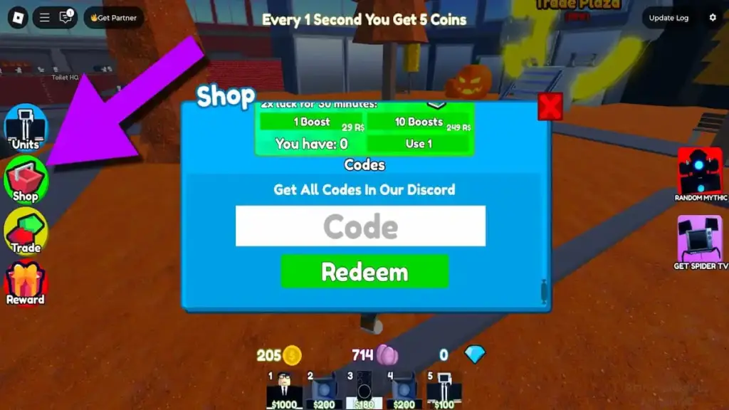 Return to Toilet Tower Defense tặng mã quà hấp dẫn tháng 08-2025 1 gamen.pro how to redeem codes in return of the toilet tower defense