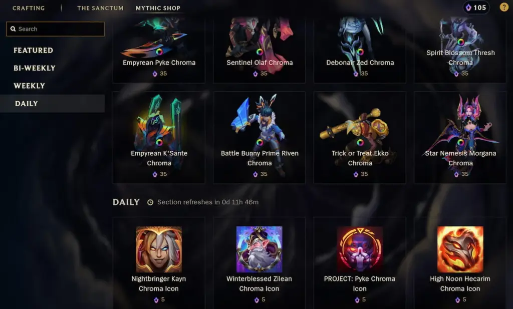gamen.pro lmht Chroma Icons Mythic Shop League