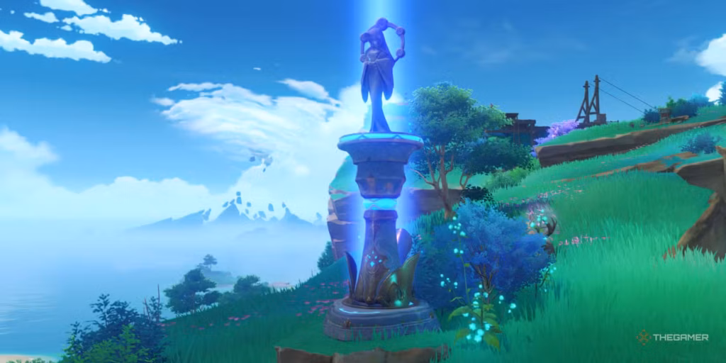 Chơi Genshin Impact như một tựa game nông trại 1 gamen.pro the statue of the seven sits on a cliff at kannazuka in inazuma on tatarasuma island in genshin impact