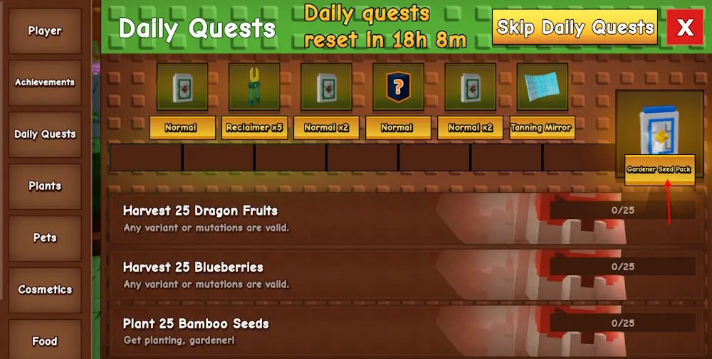 gamen.pro Gardener Seed Pack daily quests Grow a Garden