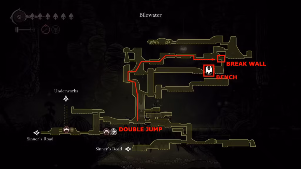 gamen.pro hollow knight silksong bilewater bench 3 map